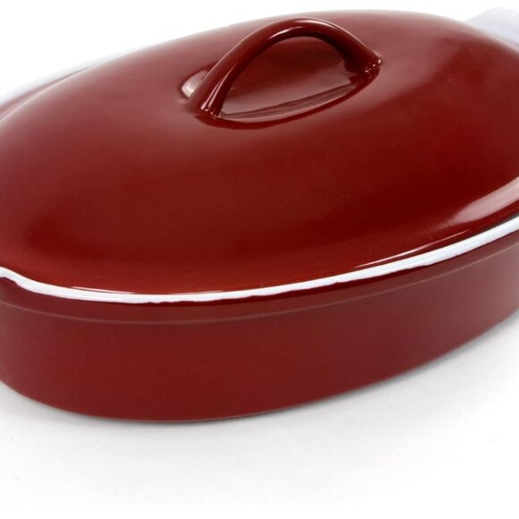 Hell's Kitchen Enameled Stoneware Oval Covered Casserole Dish, 3.5 Quarts, Red - Picture 6 of 7